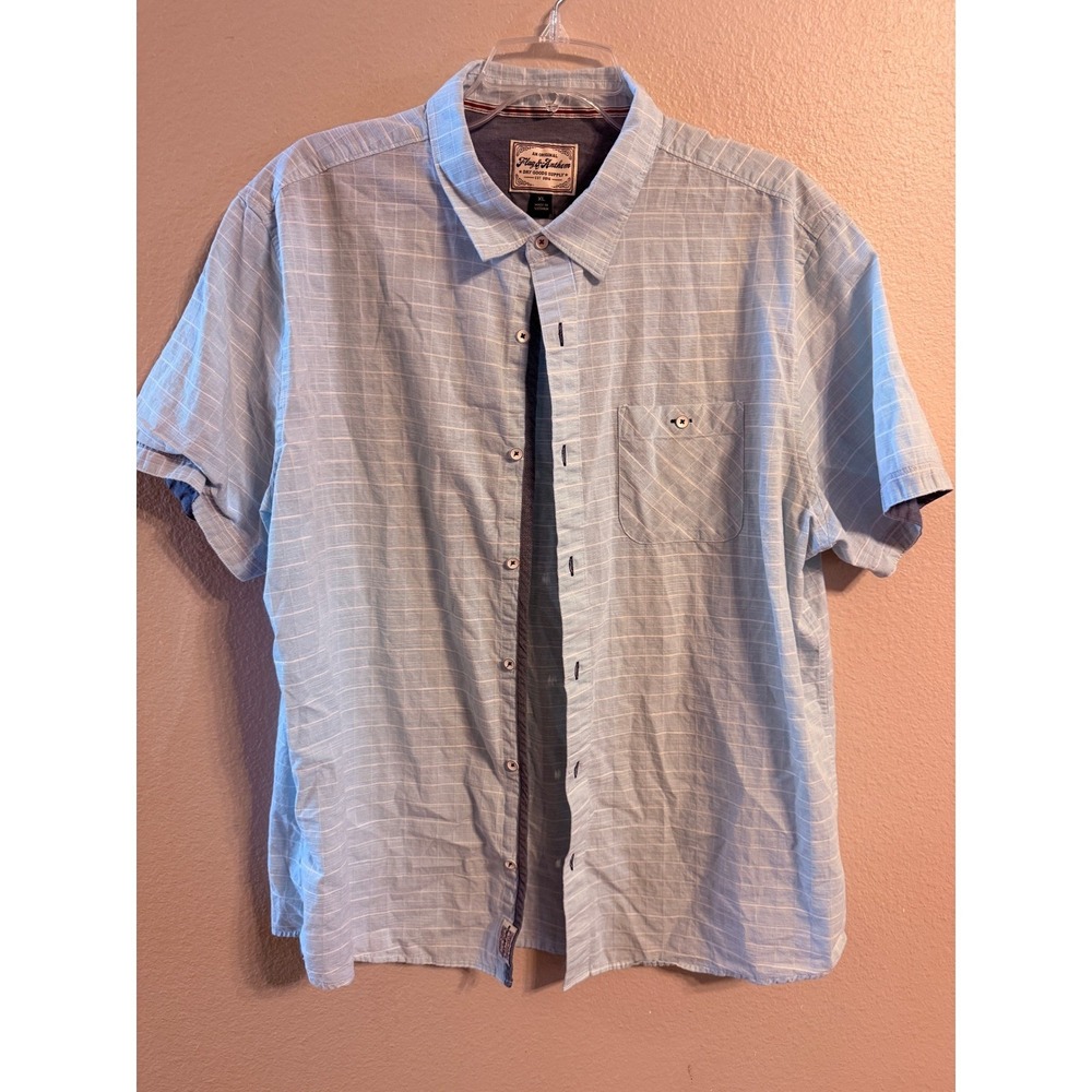 Flag & Anthem Short Sleeve Button Down Men XL Light Blue Excellent Striped Shirt